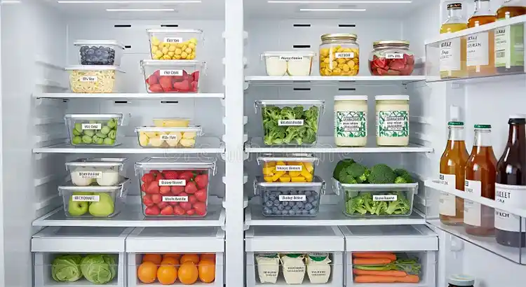 refrigerador organizado etiquetado